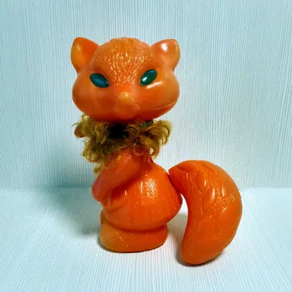 Vintage Soviet Plastic Toy Fox.Large Antique Collectible Toy Fox