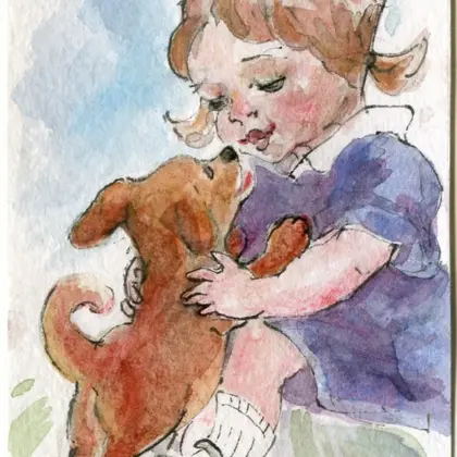 ACEO (sold) Original Watercolor Painting Little Friends