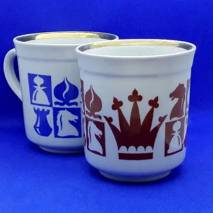 Soviet Vintage Porcelain Mug Chess. Mug With Chess Pattern USSR