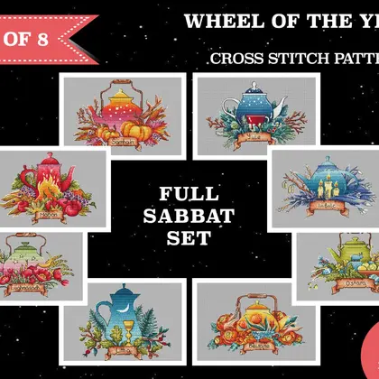 Wheel of the year, Full Sabbat set cross stitch pattern pdf