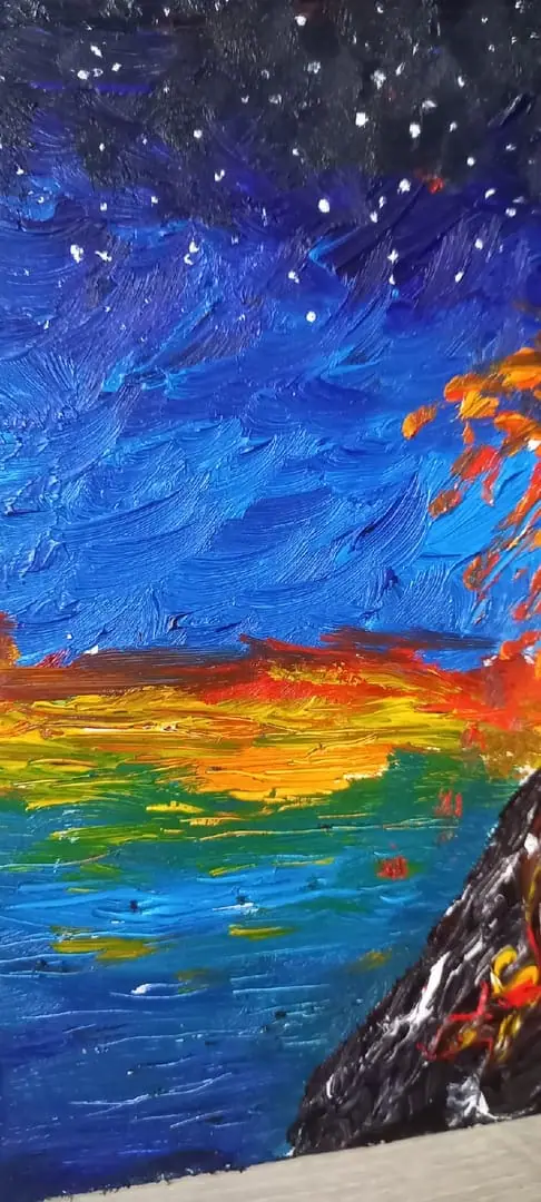 Erupting volcano oil painting 7/5*8/5 inch burning lava 5 Erupting volcano oil painting 7/5*8/5 inch burning lava - Image 5