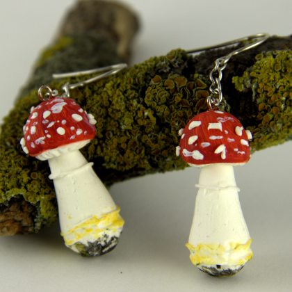 Mushroom earrings on hooks