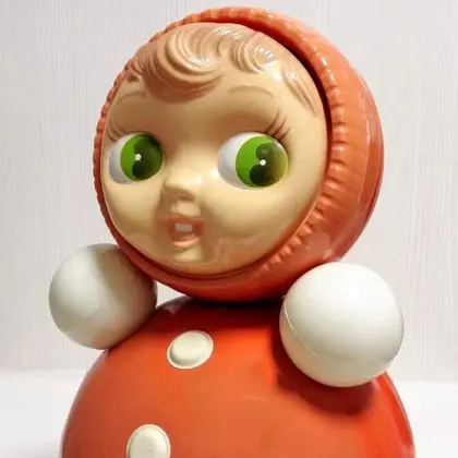 Big Vintage Soviet Doll Roly Poly. Large Musical Doll Anime