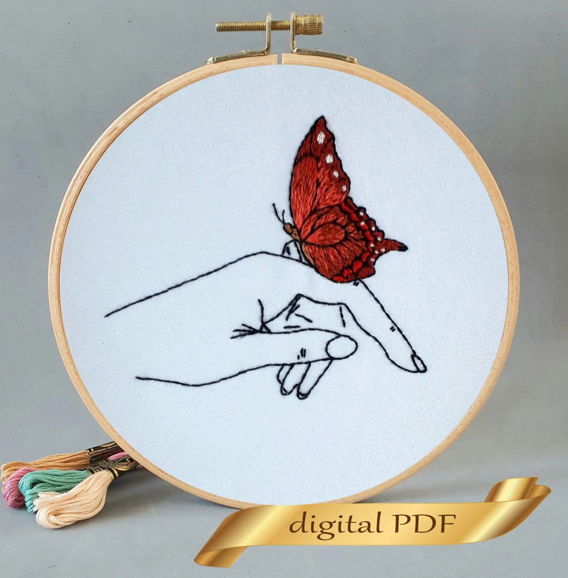Red butterfly digital pattern nand embroidery DIY 1 Butterfly pattern pdf
