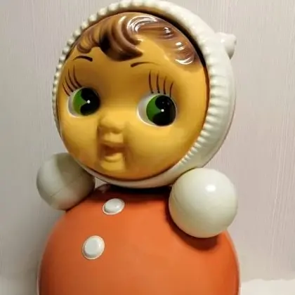Large Vintage Soviet Toy Roly Poly. Big Musical Doll Anime. 不倒翁