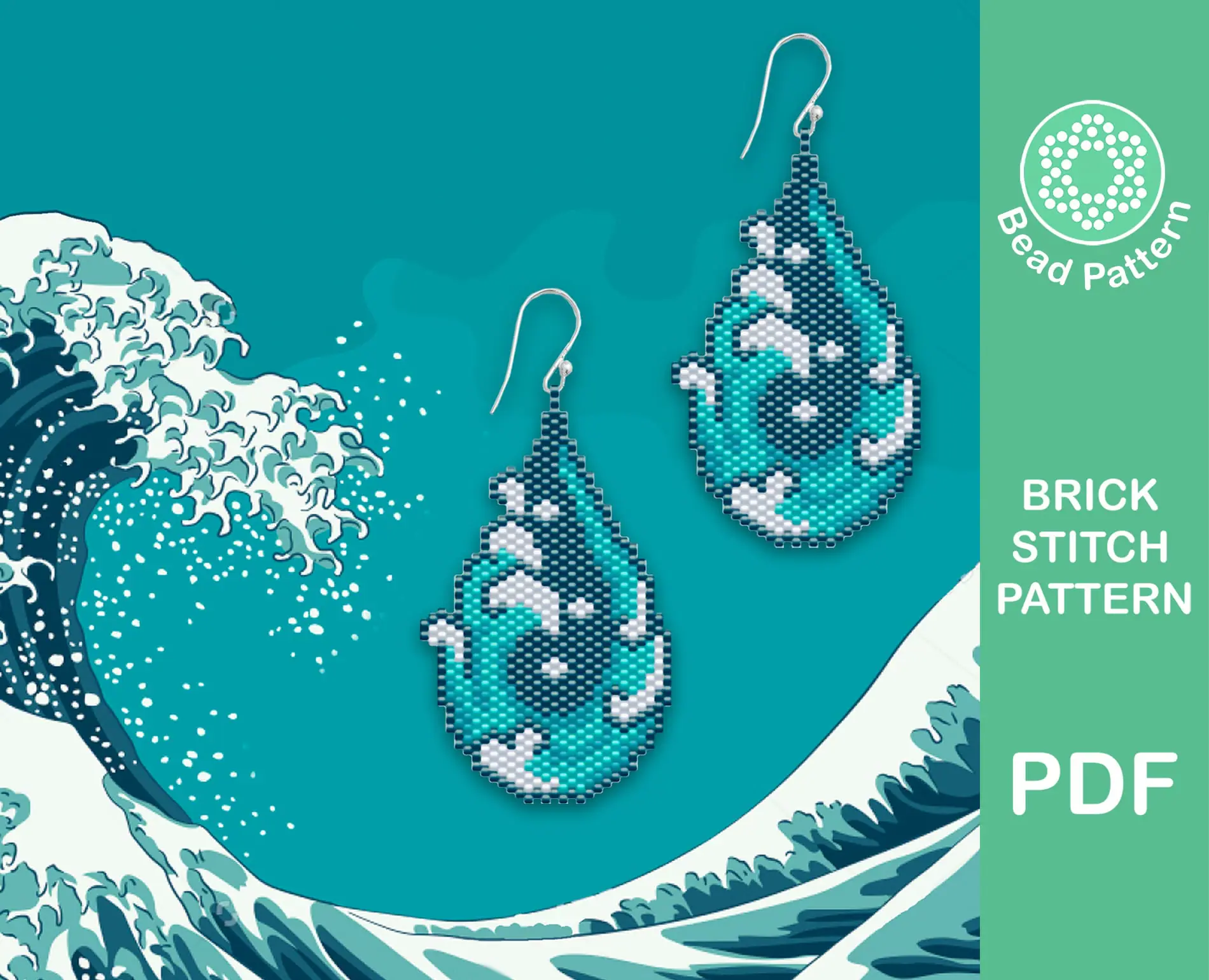 Ocean wave earrings or pendant brick stitch pattern 1 Ocean wave brick stitch pattern