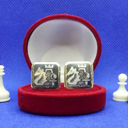 Antique Soviet Silver Chess Cufflinks. Vintage Russian Cufflinks