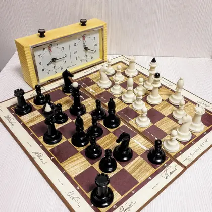 Soviet Vintage Chess with chessboard. Russian Antique chess