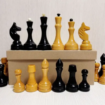 Large Antique Soviet Wooden Chess Pieces. Vintage Russian chess
