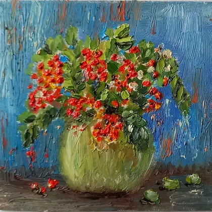 Rowan oil painting 4.7*5.1 inch still life in a vase