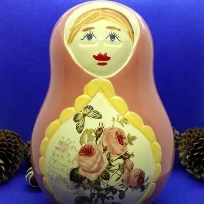 Vintage Soviet Ceramic Nesting doll.Coin box.Money box.Matryoshka