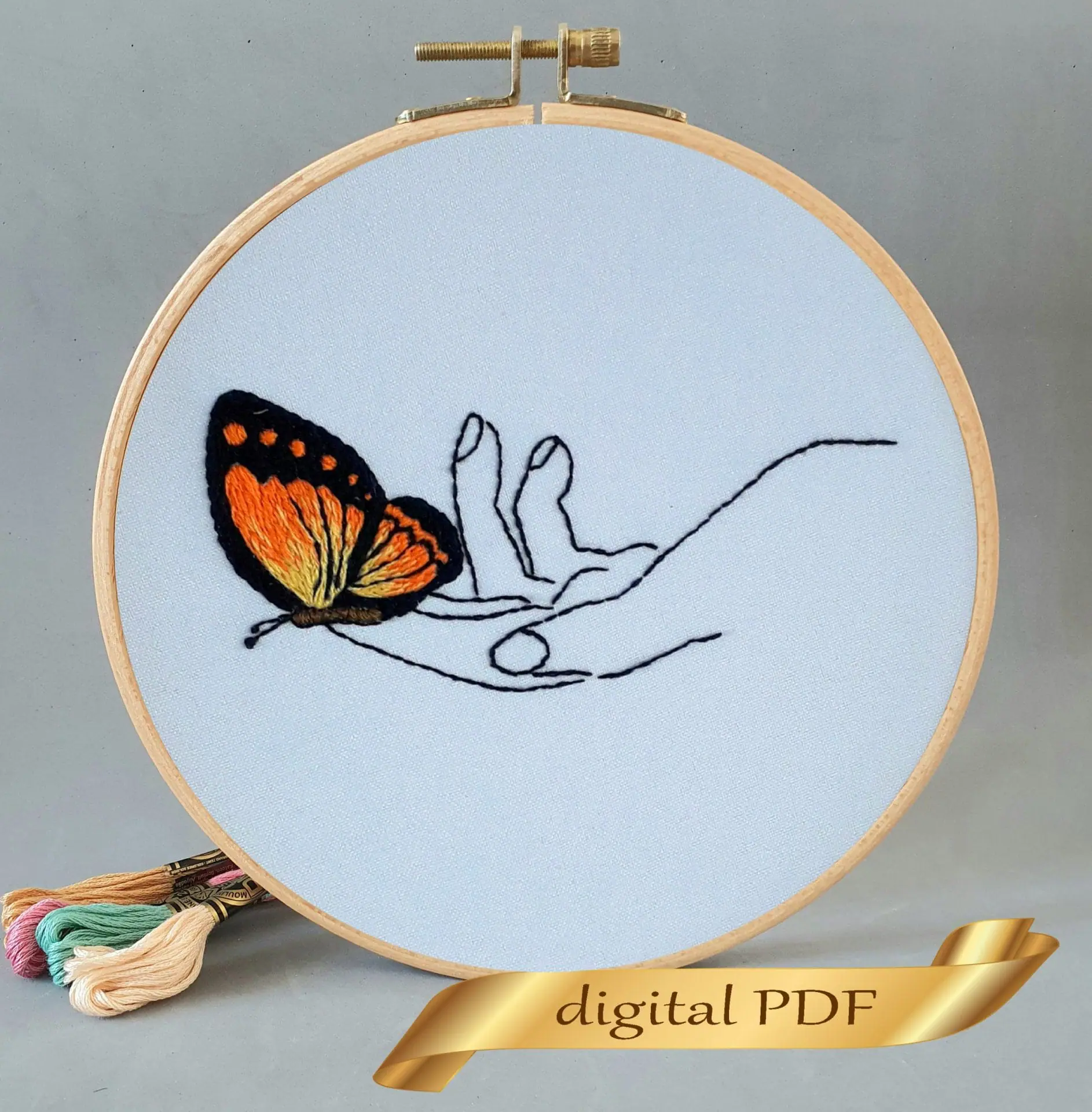 Orange butterfly digital pattern nand embroidery DIY 1 Butterfly pattern embroidery