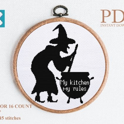 Witch halloween cross stitch pattern