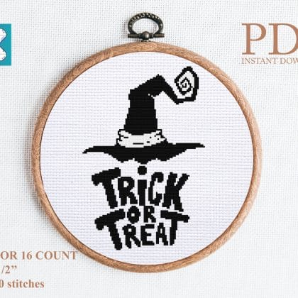 Trick or treat halloween cross stitch pattern