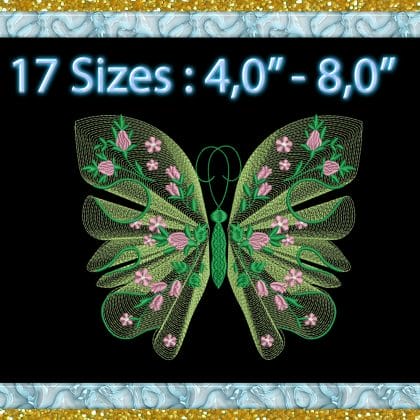 Rippled butterfly machine embroidery design