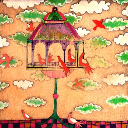 orange bird painting
