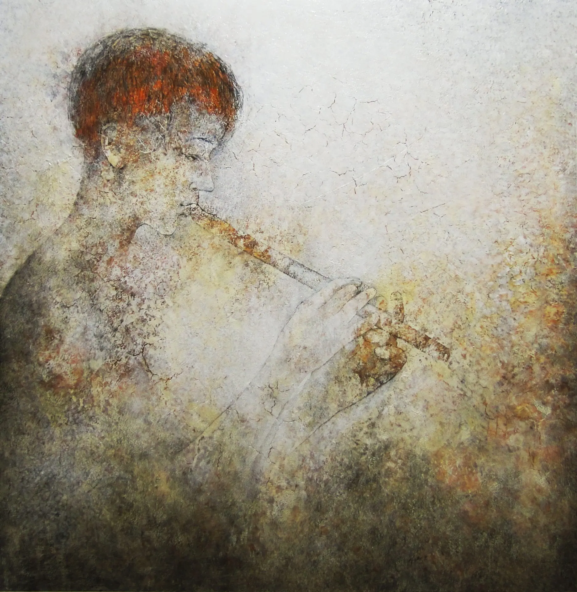 Boy playing flute painting heartfelt music flutist 1 boy playing flute painting