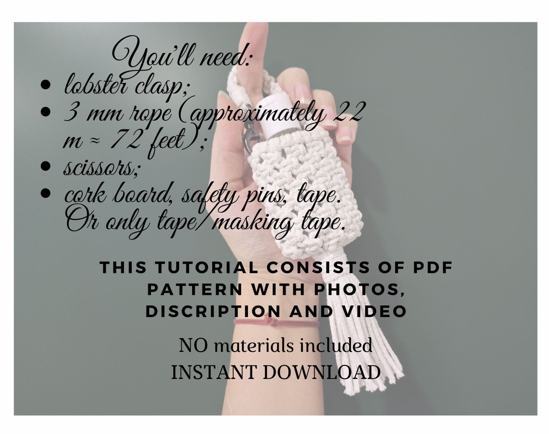 Macrame pattern PDF hand sanitizer holder - simple macrame pattern tutorial 2 Macrame pattern PDF hand sanitizer holder - simple macrame pattern tutorial - Image 2
