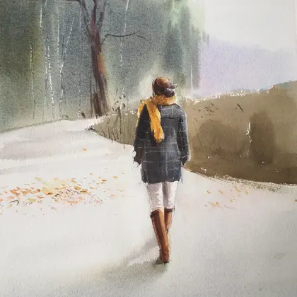 Autumn walk alone with yourself - Original watercolor