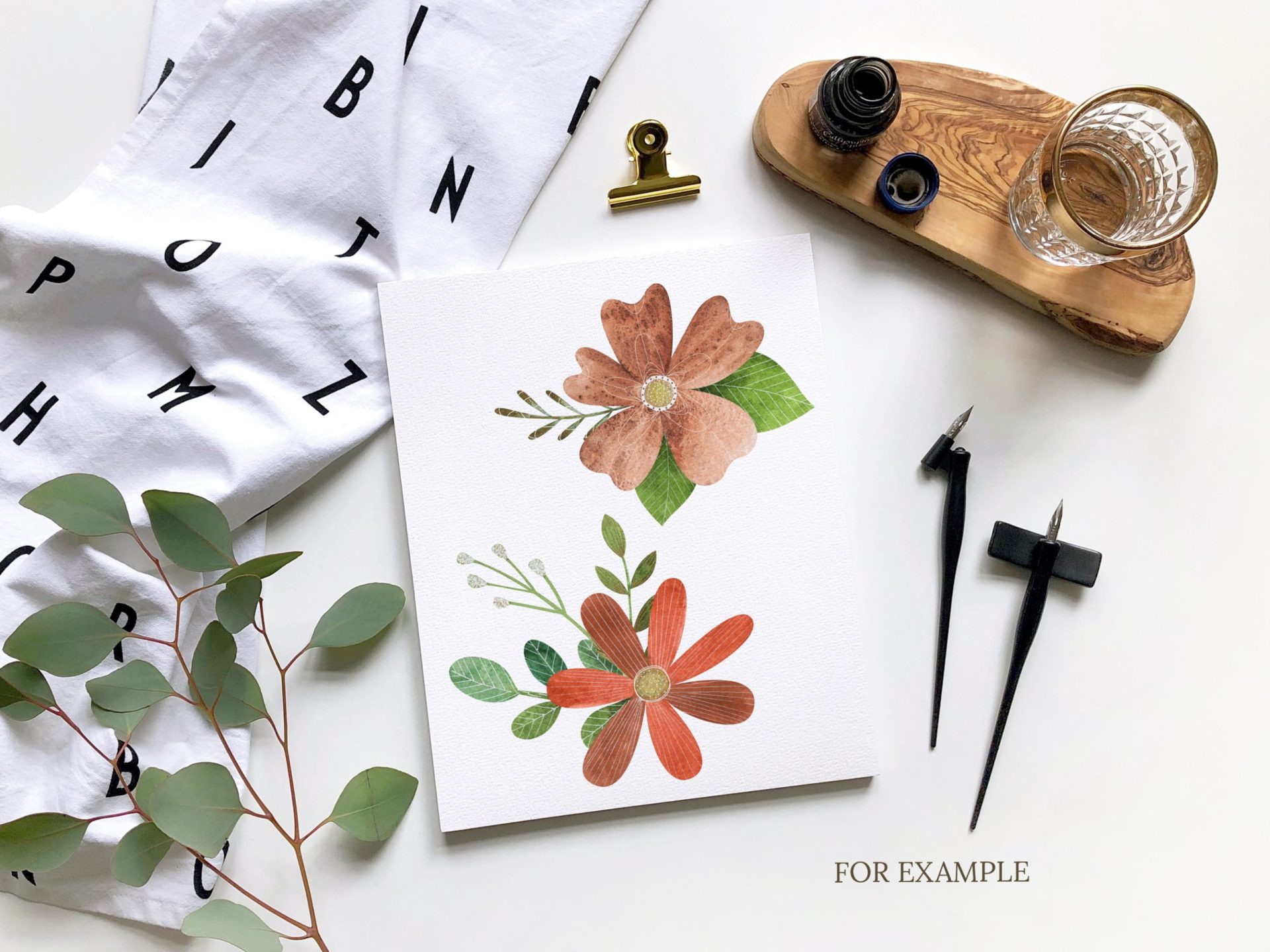 Watercolor nature clipart. Wildflower set with leaves, flowers 5 Watercolor nature clipart. Wildflower set with leaves, flowers - Image 5