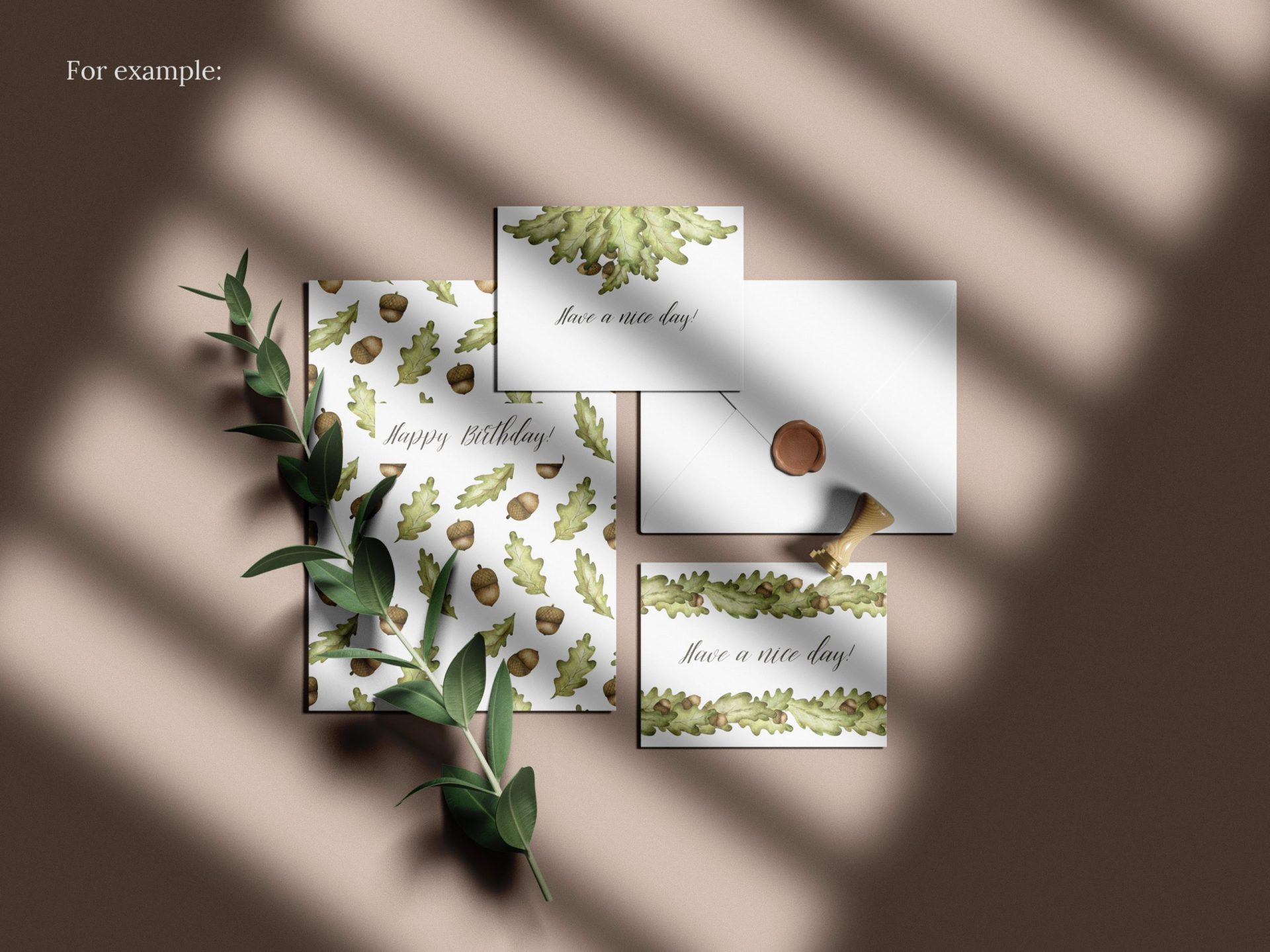 Watercolor acorn clipart. Oak leaves, seamless patterns 6 Watercolor acorn clipart. Oak leaves, seamless patterns - Image 6