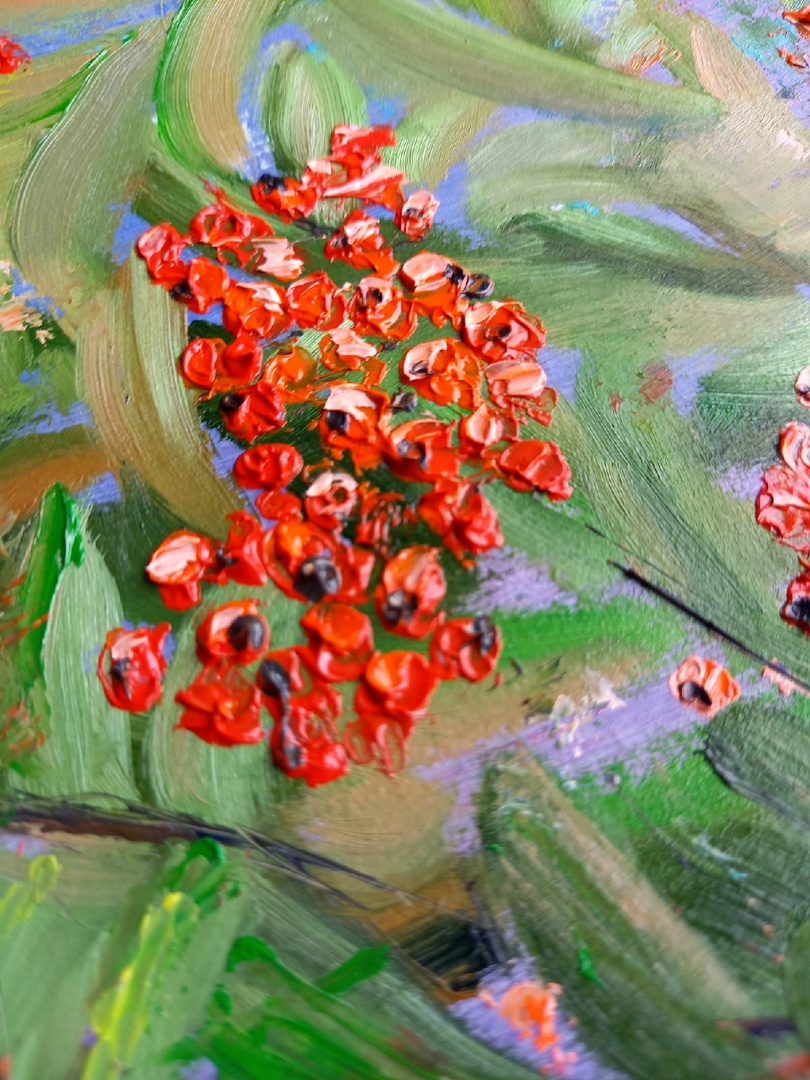 Rowan red berries oil painting 6*8 impasto by Yalozik 3 Rowan red berries oil painting 6*8 impasto by Yalozik - Image 3