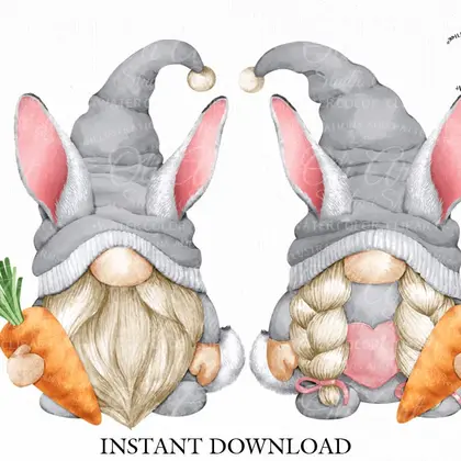 Easter Bunny gnome, сute characters grey carrot
