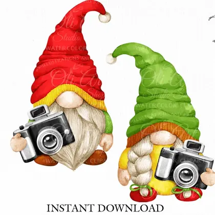 Gnome with a camera, clip art png, photographer gnome