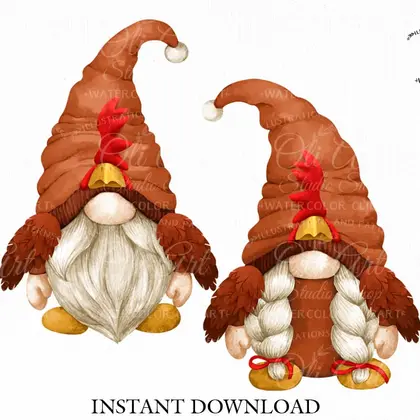 Chicken gnomes, digital clipart png, сute characters