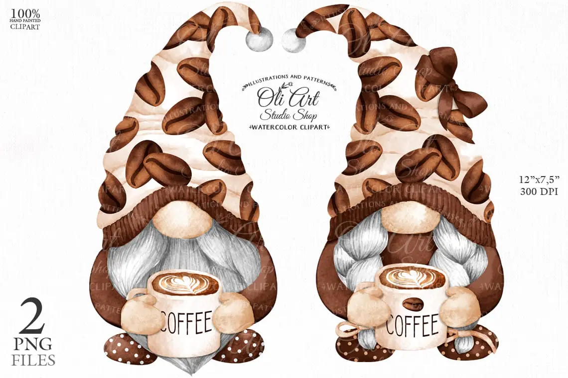 Gnomes & coffee clipart, сute characters, digital download 1 Gnomes & coffee clipart, сute characters, digital download