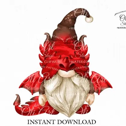 Red Dragon gnome, clip art png, сute characters