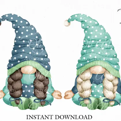 Yoga Gnomes clip art, digital clipart png, сute characters