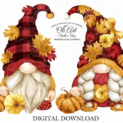 Fall gnomes clipart, autumn pumpkins red buffalo