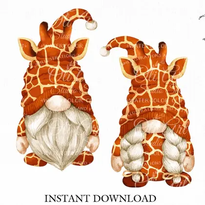 Giraffe gnome, digital clip art png, сute characters
