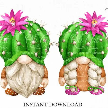 Gnome cactus clipart, digital clipart png, cute characters