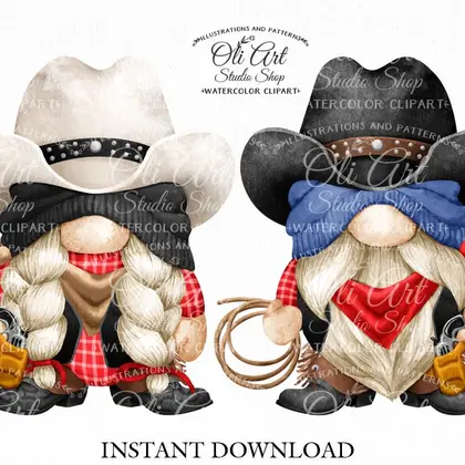 Cowboy gnome, Cowboy hat, digital clipart png, сute characters