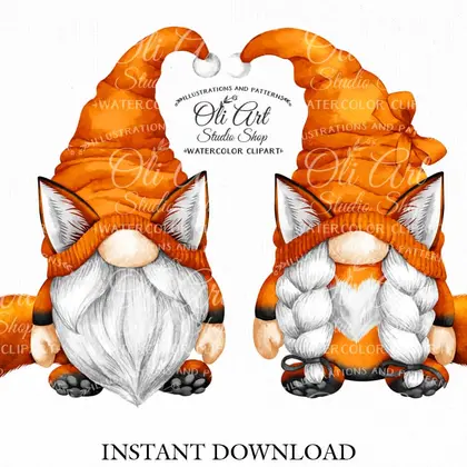Gnome fox digital clipart, animals, сute characters