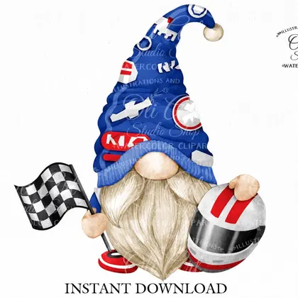 Gnome race car driver clip art, racing flag, racing helmet