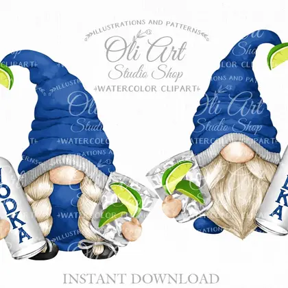 Gnome & vodka, digital clipart png, сute characters