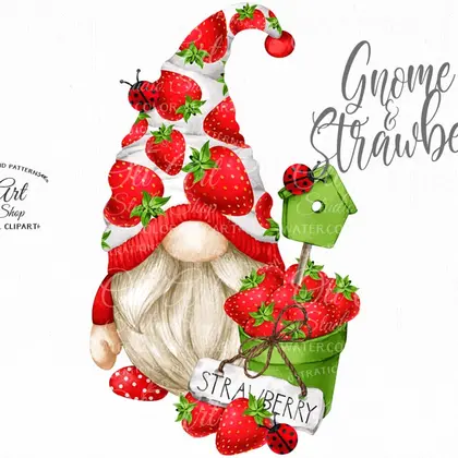 Gnomes & strawberry clipart, ladybug, cute character