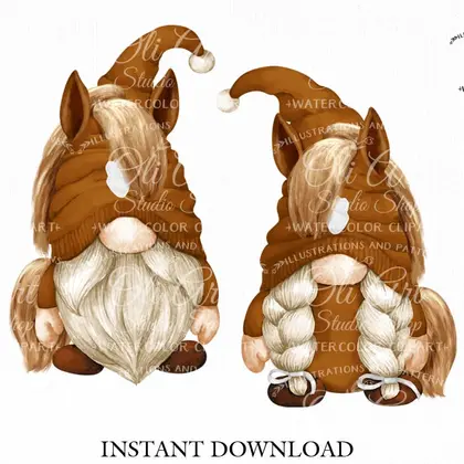 Horse brown gnome, digital clipart png, love horse