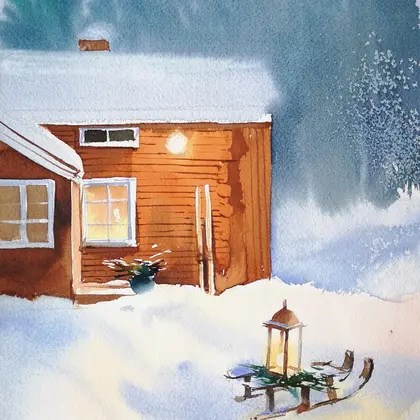 Cold and warm light - Original watercolor