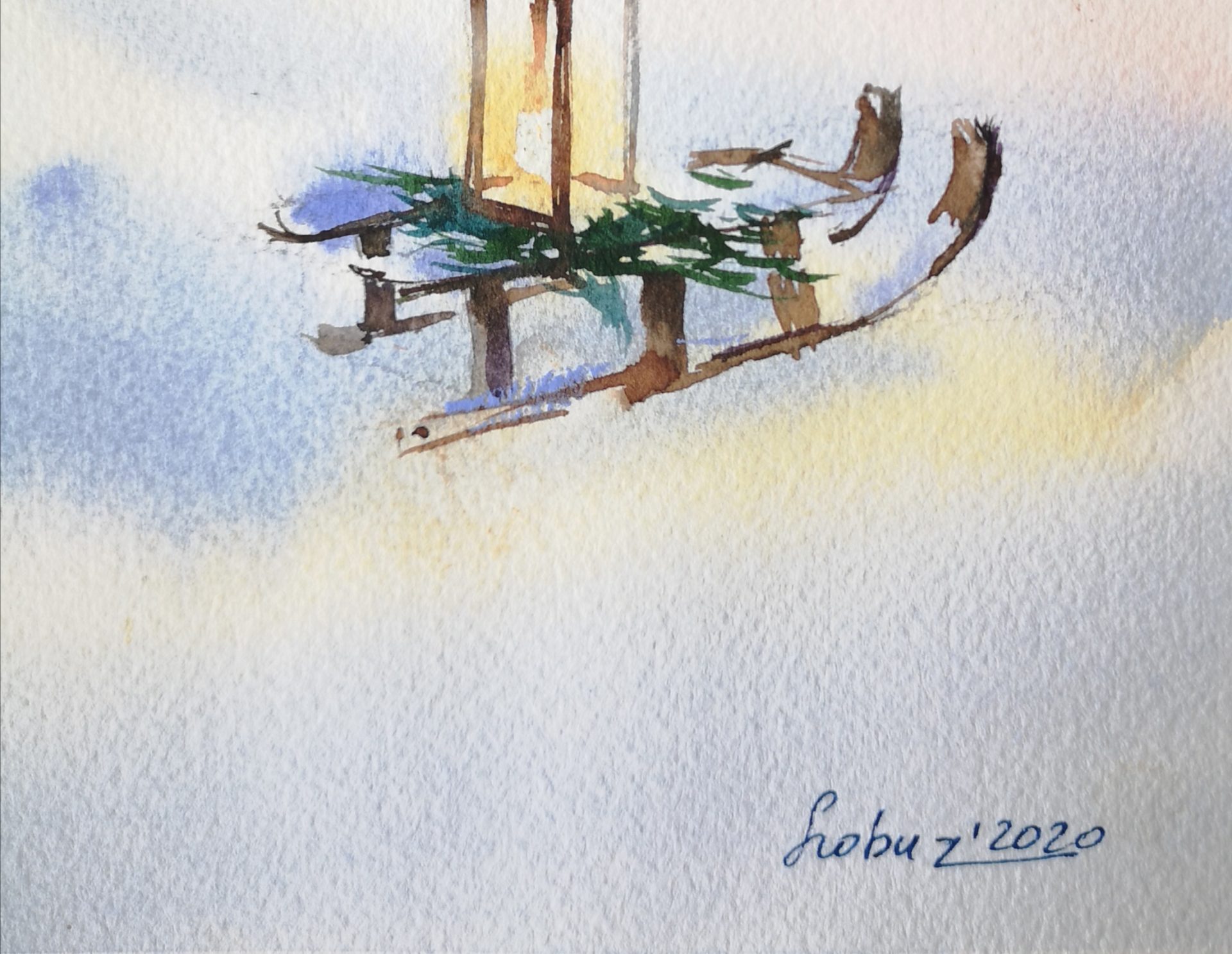 Cold and warm light - Original watercolor 2 Cold and warm light - Original watercolor - Image 2