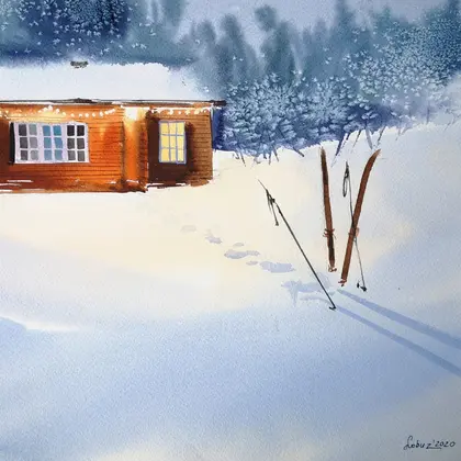 Waiting for a ski trip - Original watercolor