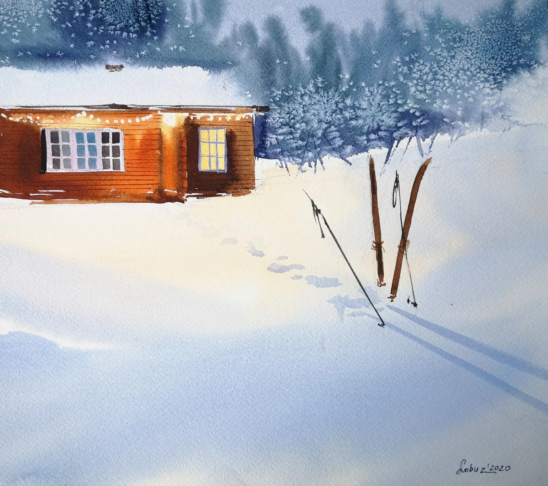 Waiting for a ski trip - Original watercolor 1 Waiting for a ski trip - Original watercolor