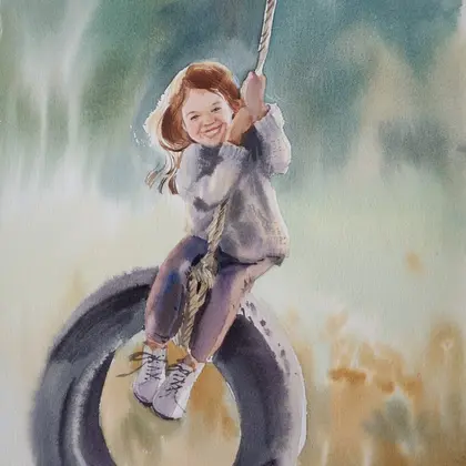 Laughing little girl - Original watercolor