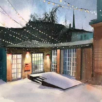 Cafe in the old part of Moscow - Original watercolor