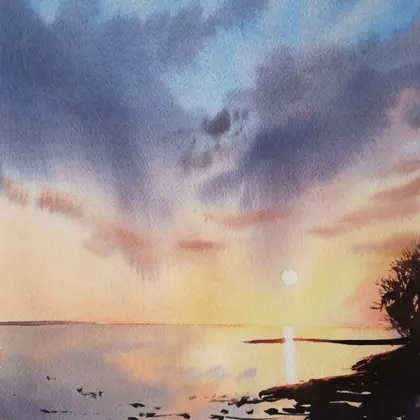 Watercolor Summer sunset