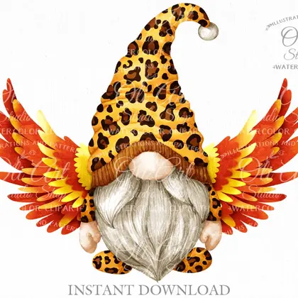 Leopard print.Phoenix gnome,clipart,PNG format.Cute characters