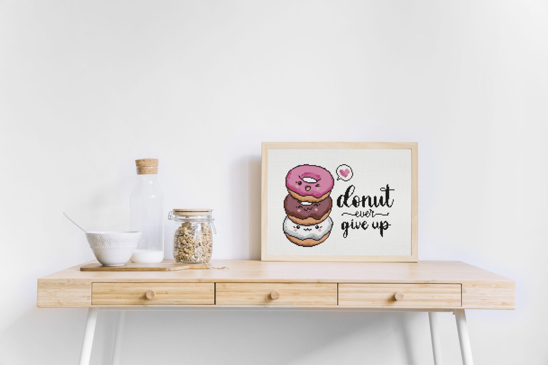 Donut cross stitch pattern PDF. Motivation cross stitch 2 motivation cross stitch in a frame